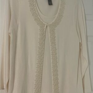 Avenue Soft Cream Knitwear 2 pc Pearl engrossed Sweater set Women’s  size 14/16W